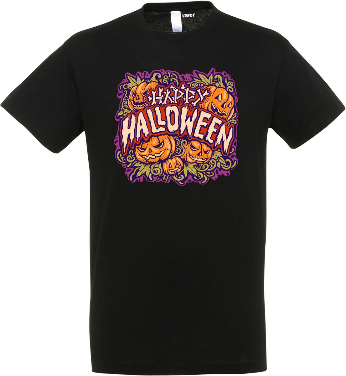 T-shirt kinderen Happy Halloween pompoen | Halloween kostuum kind dames heren | verkleedkleren meisje jongen | Zwart | maat 116